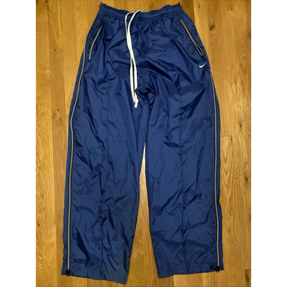 Vintage 90's Nike Track Pants Mens 2XL Blue Nylon Windbreaker Ankle Zip Baggy